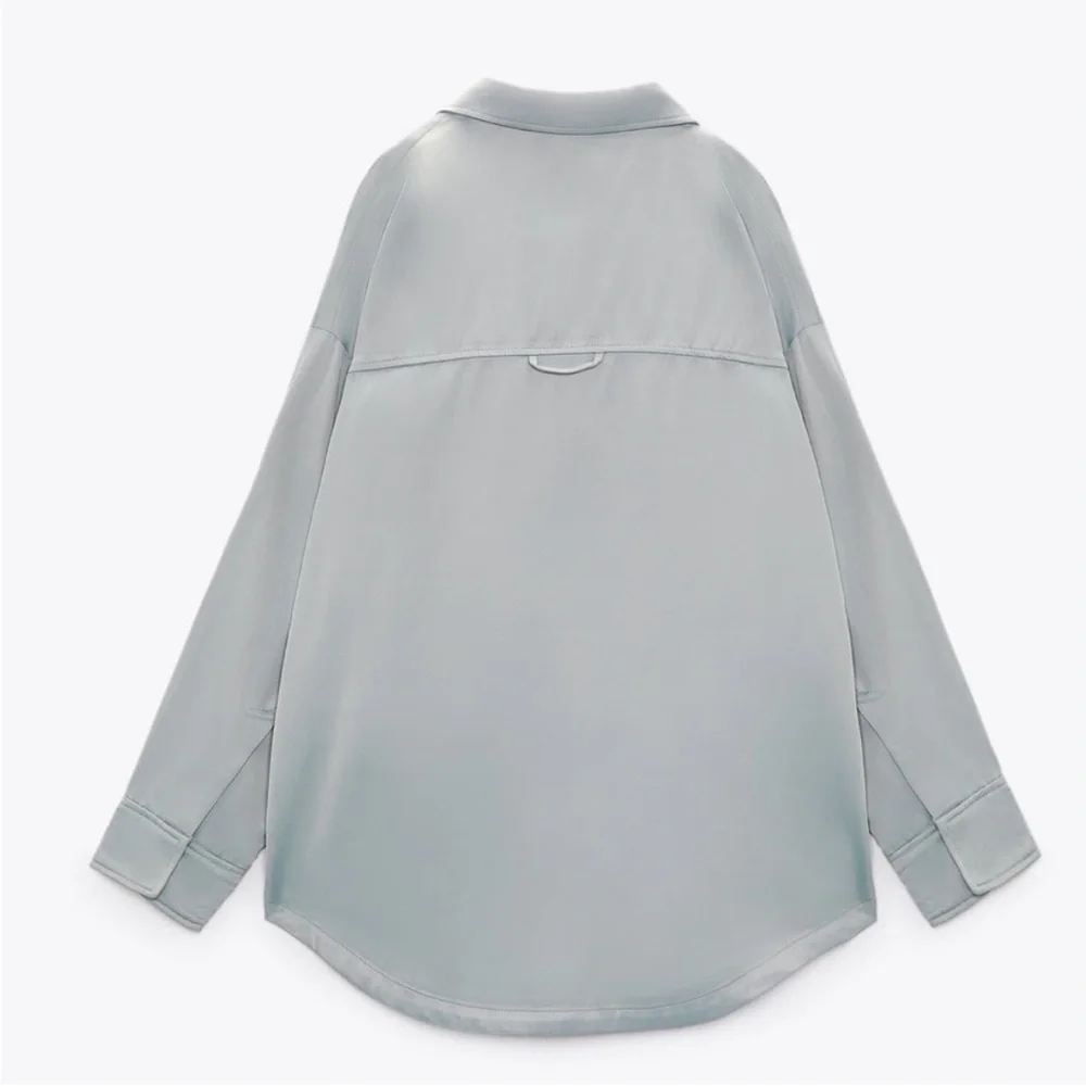 NWT Zara Oversized Satin Effect‎ Over-shirt in Sea Green Size M